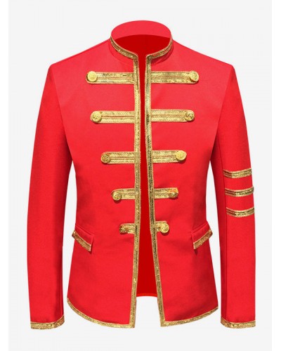 Men Red Top Polyester Long Sleeves Retro Costumes For Man Tops Vintage Royal