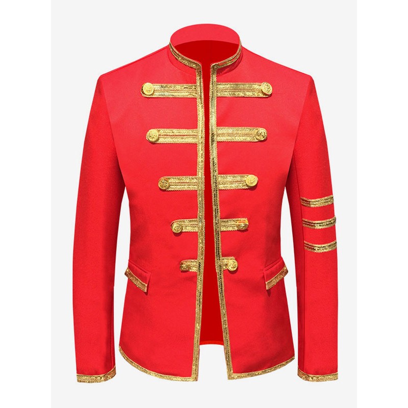 Men Red Top Polyester Long Sleeves Retro Costumes For Man Tops Vintage Royal