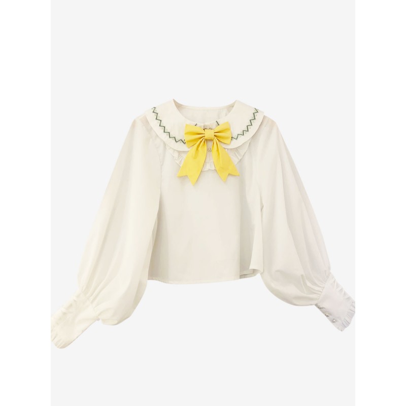 Lolita White Lolita Top Long Sleeves Bows Lolita Shirt Blouses Sweet Daily Casual Tea Party