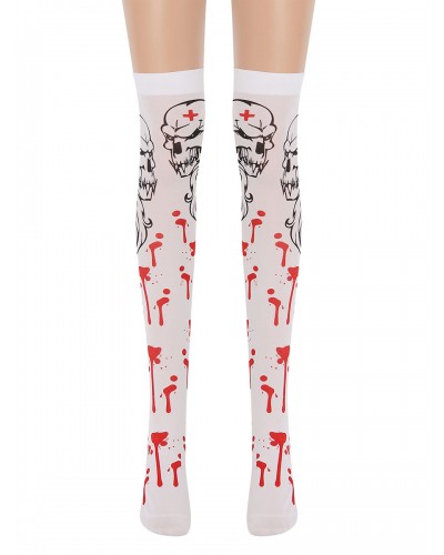 Women Saloon Stockings Skull Knee High Socks Carnival Cosplay Costume Accessories Pantyhose  Tights