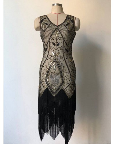 Women‘s Flapper Dress 1920s Great Gatsby Sequins Fringe Dress Vintage 20s Party Dress Halloween