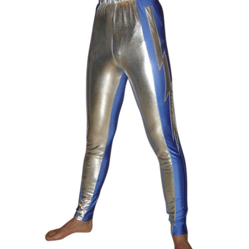 Silver And Blue Shiny Metallic Unisex Wrestling Zentai Pants