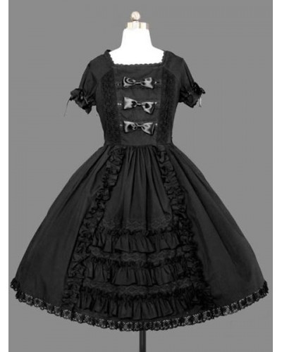 Lolita Dress OP Bow Tie Pleated Cotton Lolita One Piece Dress Gothic Spring Summer Fall Winter Tea Party