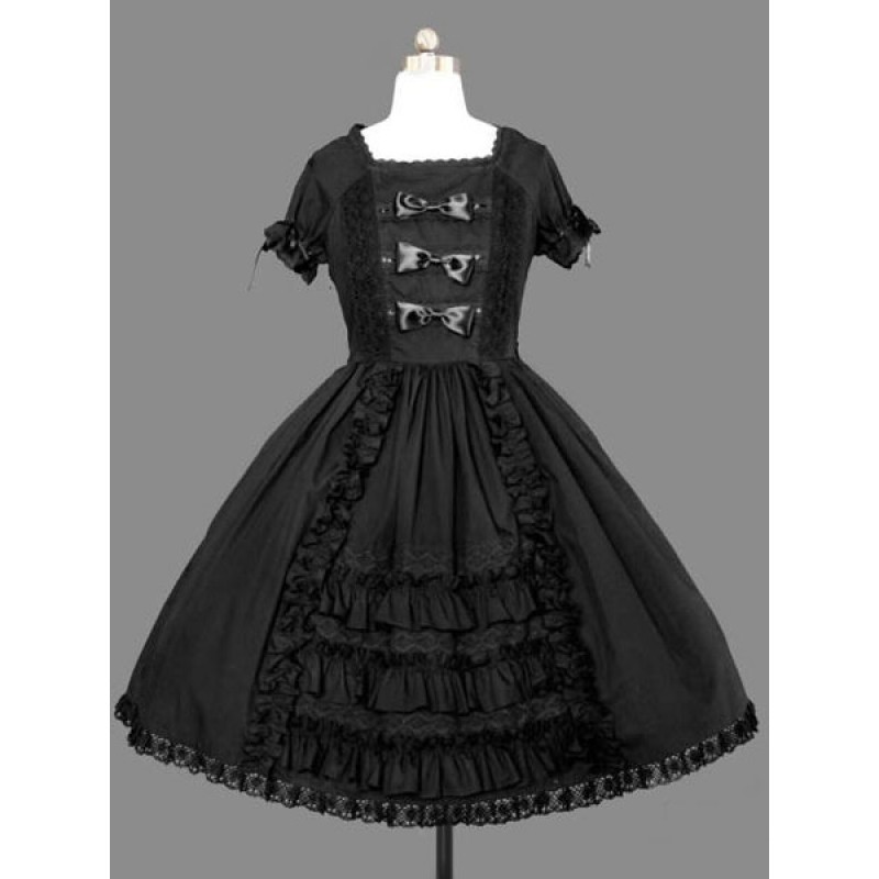 Lolita Dress OP Bow Tie Pleated Cotton Lolita One Piece Dress Gothic Spring Summer Fall Winter Tea Party