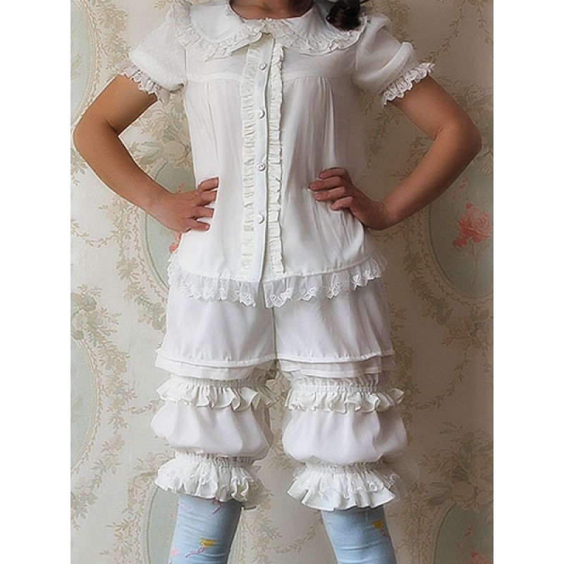 White Black Lolita Shorts Infanta Lolita Bloomer Shirring Lace Trim Ruffles Trim Daily Casual