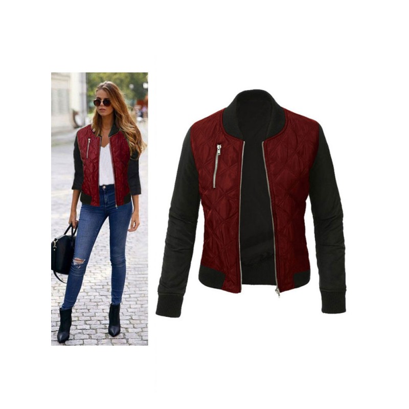 Women Bomber Jacket Stand Collar Quilted Jackets Chic  Modern Fall Winter