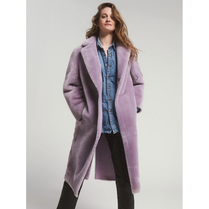 Women Faux Fur Coats Long Sleeves Casual Turndown Collar Lavender Coat Faux Fur Coat Fall Winter Street Wear Daily Casual