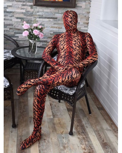 Morph Suit Tiger Print Lycra Spandex Fabric Zentai Suit Unisex Full Body Suit Bodysuit