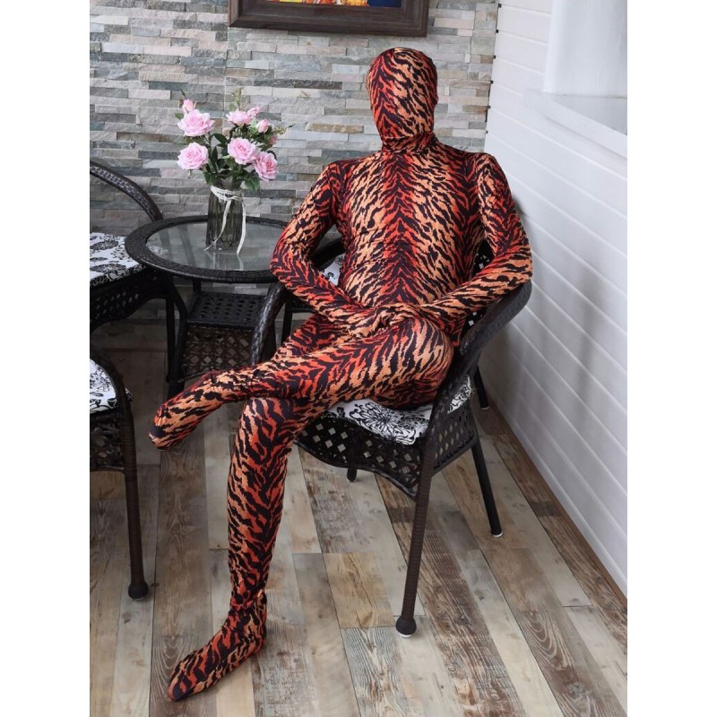 Morph Suit Tiger Print Lycra Spandex Fabric Zentai Suit Unisex Full Body Suit Bodysuit