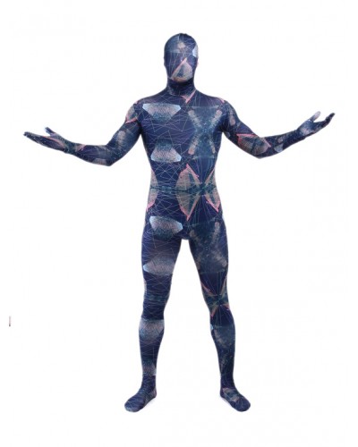 Unisex Morph Suit Blue Geometric Pattern Zentai Suit Full Body Lycra Spandex Bodysuit