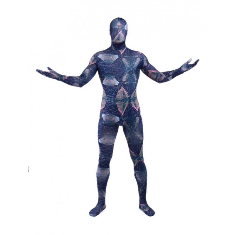 Unisex Morph Suit Blue Geometric Pattern Zentai Suit Full Body Lycra Spandex Bodysuit