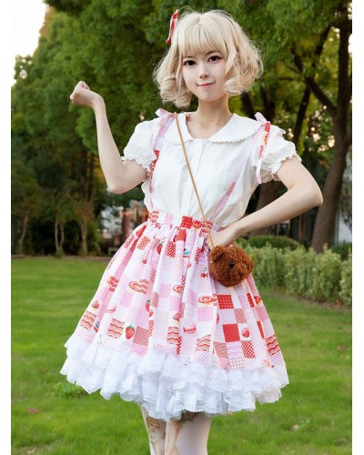 Harajuku Fashion Lolita SK Ruffles Red Floral Print Lolita Skirts