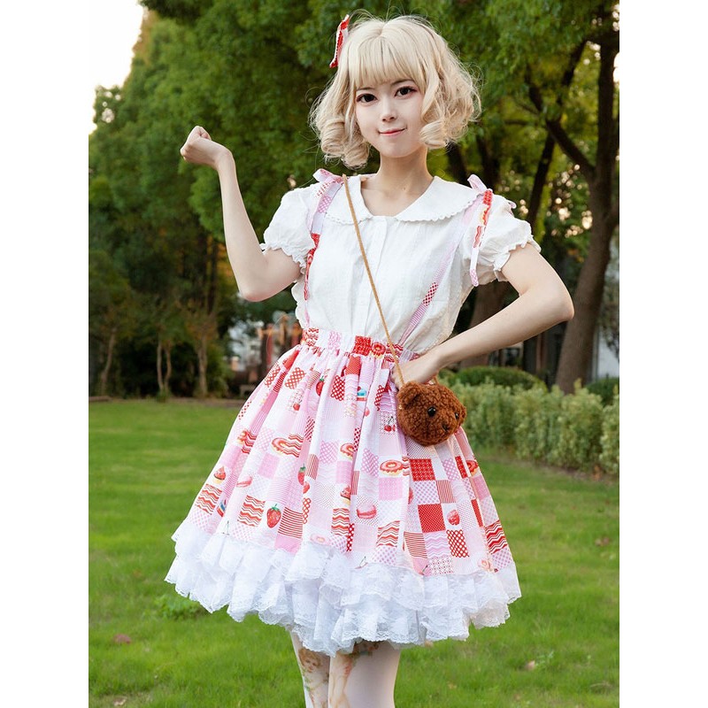 Harajuku Fashion Lolita SK Ruffles Red Floral Print Lolita Skirts