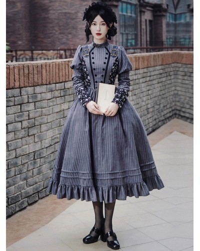 Classical Lolita Dress Polyester Long Sleeves Classic Lolita Dresses Gray