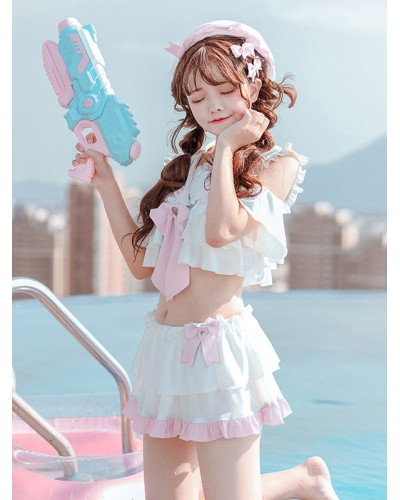 Lolita Outfits Pink Bows Short Sleeves Top Ruffles Skirt 2-Piece Set Sets Sweet Daily Casual