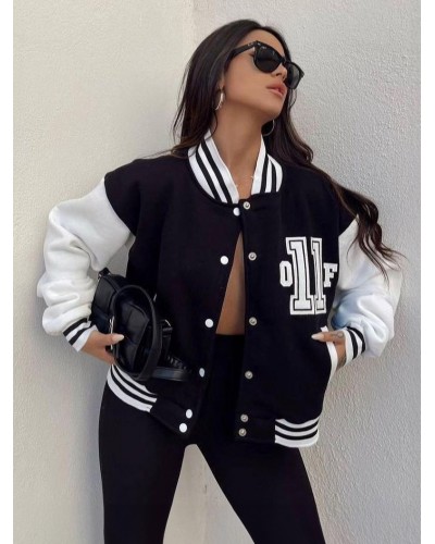 Bomber Jacket Women Oversized Casual Back To School Outerwear Varsity Jacket Spring Fall Winter