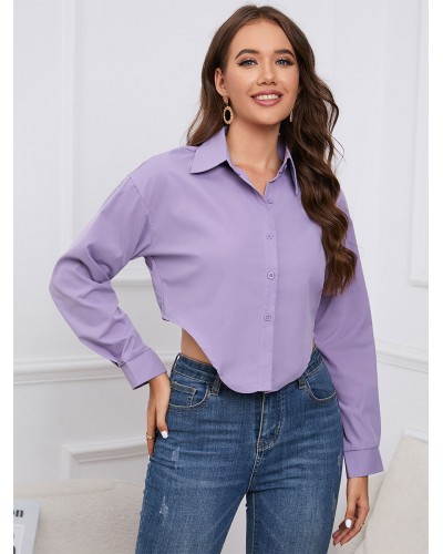 Shirt For Women Purple Turndown Collar Long Sleeves Tops Casual Street Wear Daily Casual