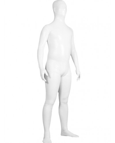 Unisex Halloween White Shiny Metallic Zentai Suit Solid