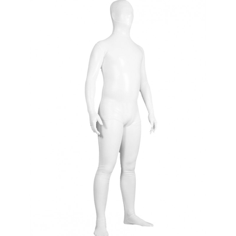 Unisex Halloween White Shiny Metallic Zentai Suit Solid