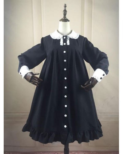 Sweet Lolita OP Dress Button Decor Frill Lolita One Piece Dresses