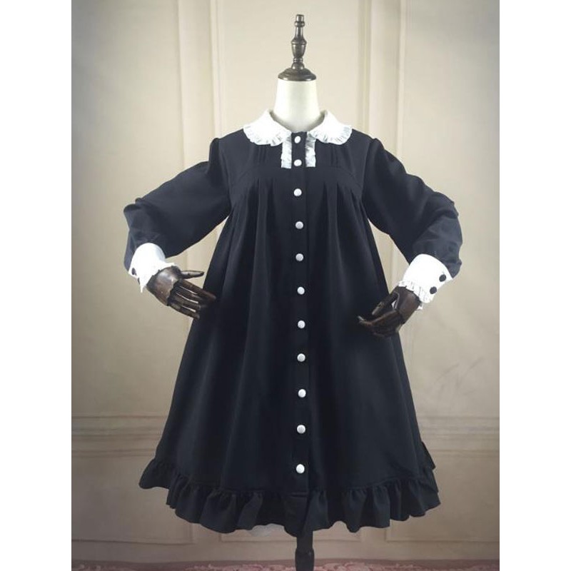 Sweet Lolita OP Dress Button Decor Frill Lolita One Piece Dresses