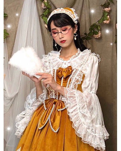 Lolita Lolita Top Lace Ruffles Long Sleeves Blouse White Lolita Shirt Blouses Sweet Daily Casual