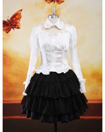 Trad Multi Color Long Sleeves Elastic Silk Like Satin Chiffon Lolita Outfits Classic  Traditional