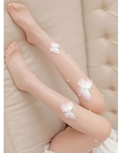 Sweet Lolita Stocking Nude Butterfly Embroidered Accessory Polyester Butterfly Pattern Lolita Accessories Socks Daily Casual