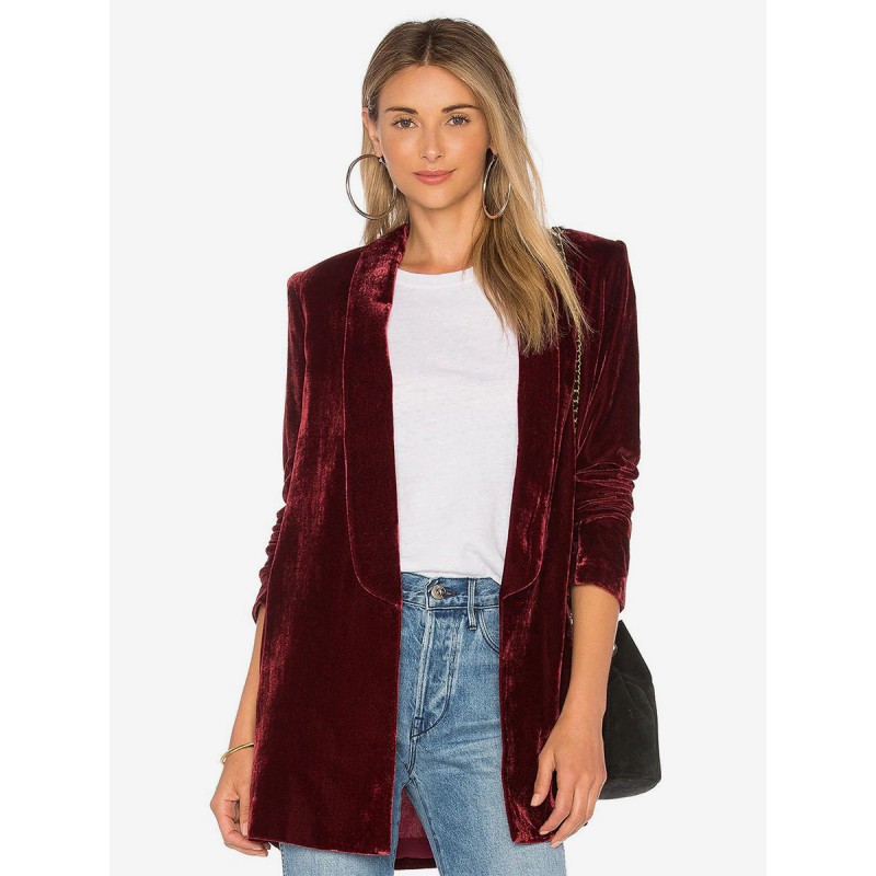 Blazer For Women Velour Long Sleeves Solid Color Tailored Jacket Spring Fall