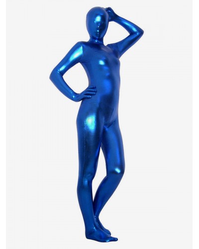 Unisex Halloween Royal Blue Shiny Metallic Zentai Suit Solid