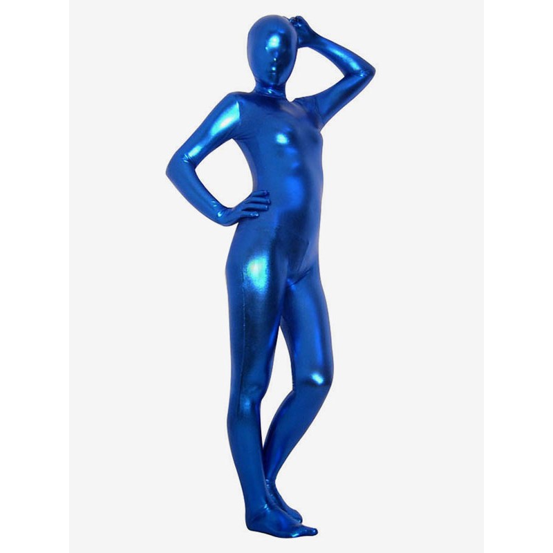 Unisex Halloween Royal Blue Shiny Metallic Zentai Suit Solid