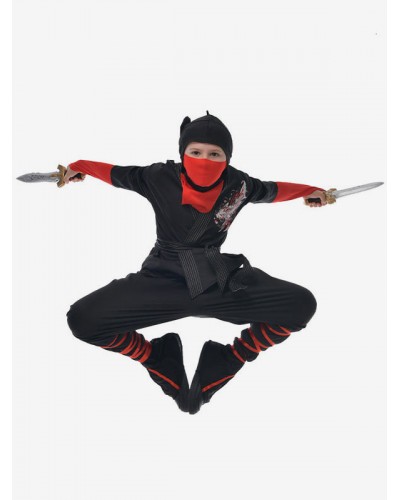 Halloween Costumes For Kids Black Ninja Polyester Mask Jumpsuit 2-Piece Set Holiday