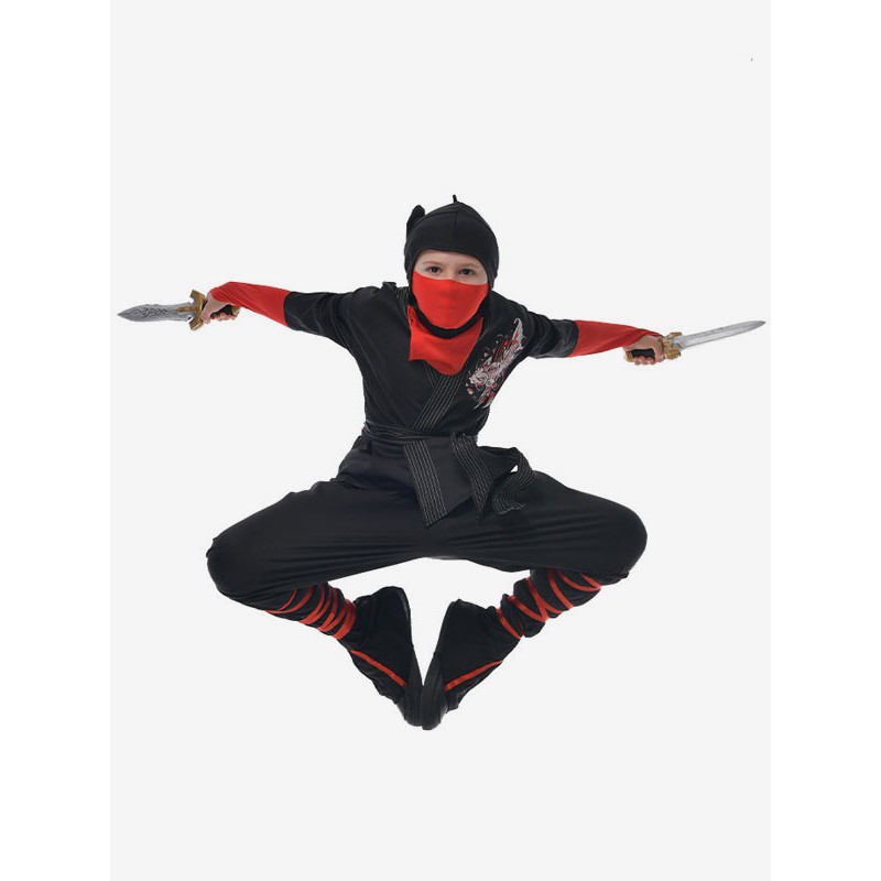 Halloween Costumes For Kids Black Ninja Polyester Mask Jumpsuit 2-Piece Set Holiday