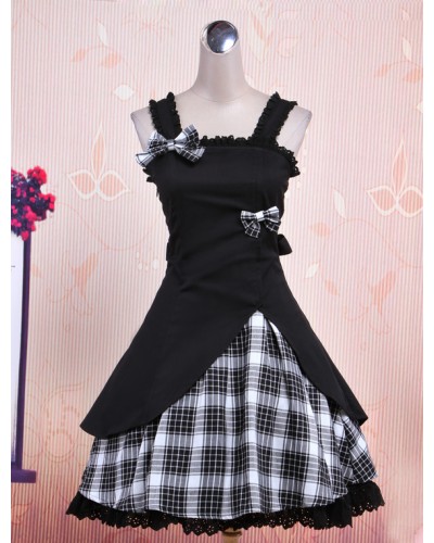 Lolita Dress JSK Black Gingham Applique Lolita Jumper Skirt Gothic Fall Daily Casual