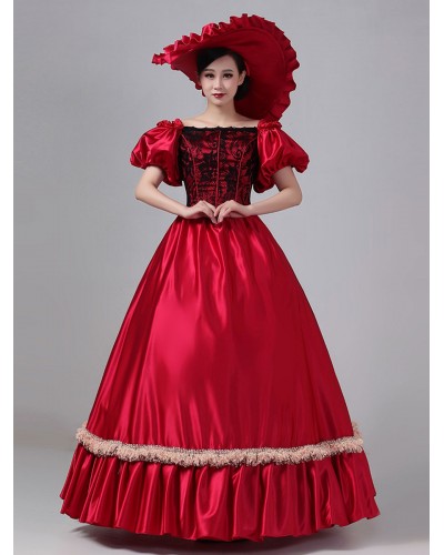 Women Burgundy Retro Costumes Lace Polyester Dress Marie Antoinette Costume 's Clothing Tunic Vintage Royal