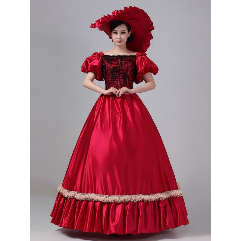 Women Burgundy Retro Costumes Lace Polyester Dress Marie Antoinette Costume 's Clothing Tunic Vintage Royal