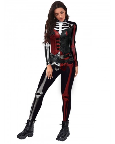 Women Halloween Jumpsuit Scary Skeleton Lycra Spandex Catsuit Zentai