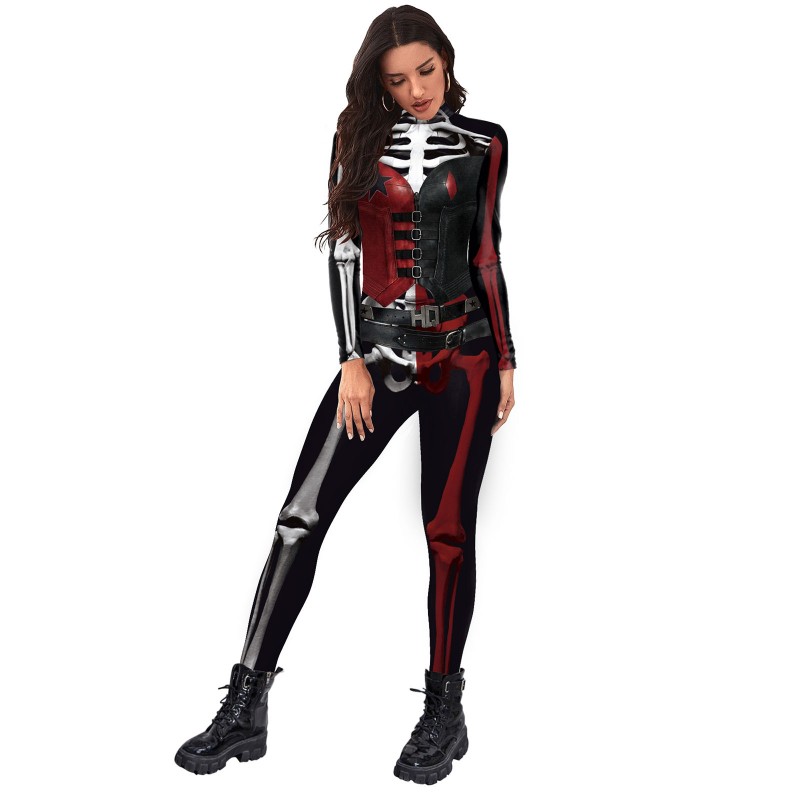 Women Halloween Jumpsuit Scary Skeleton Lycra Spandex Catsuit Zentai