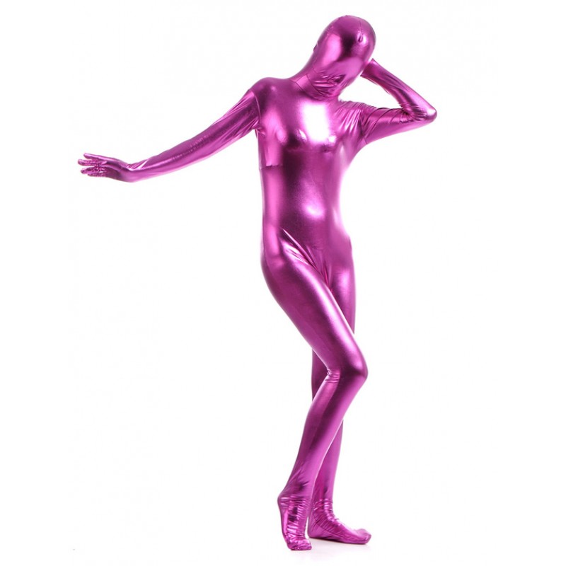 Unisex Rose Red Zentai Suit Adults Full Body Shiny Metallic Bodysuit Solid