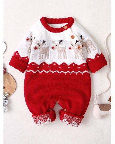 Kigurumi Pajamas Onesie Reindeer Knit Wear Kid Knitted Winter Sleepwear Mascot Animal Carnival Onesie Pajamas Christmas