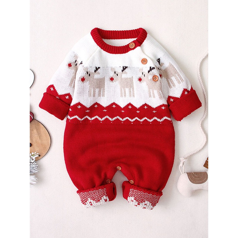 Kigurumi Pajamas Onesie Reindeer Knit Wear Kid Knitted Winter Sleepwear Mascot Animal Carnival Onesie Pajamas Christmas