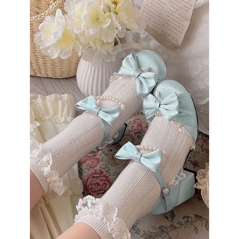 Lolita Wedding Dress Lolita Sandals Pink Bows Ruffles Elastic Fabric Round Toe Lolita Summer Shoes