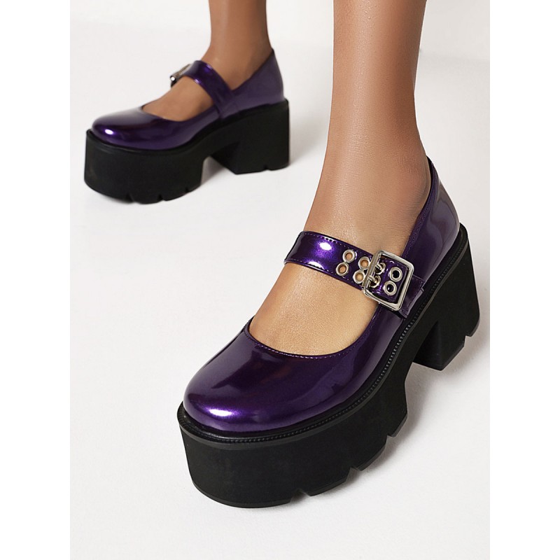 Gothic Lolita Footwear Royal Purple Round Toe PU Leather Lolita Shoes