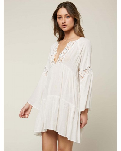 Women Boho Dress V-Neck Long Sleeves Oversized Cut Out Dress Casual Bohemian Summer