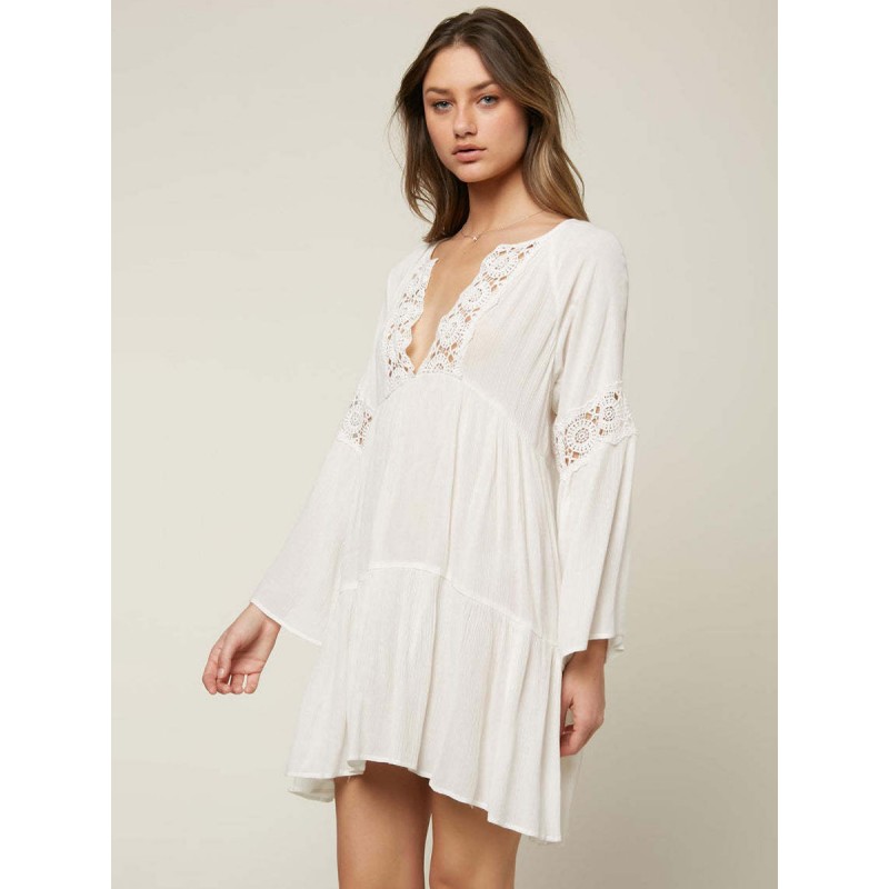 Women Boho Dress V-Neck Long Sleeves Oversized Cut Out Dress Casual Bohemian Summer