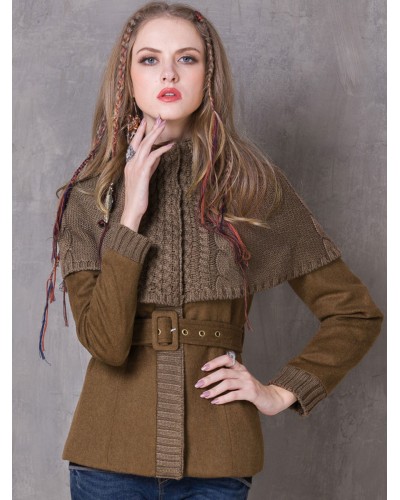 Boho Jacket Camel Stand Collar Sash Winter Warm Outerwear Casual Classic  Traditional