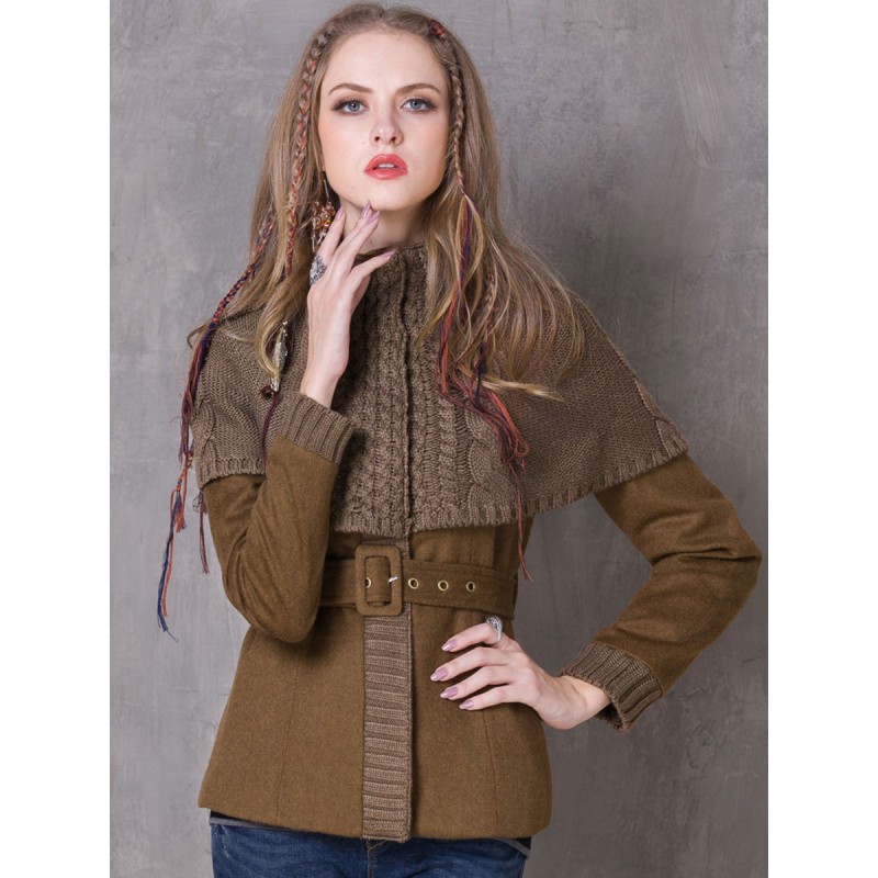 Boho Jacket Camel Stand Collar Sash Winter Warm Outerwear Casual Classic  Traditional