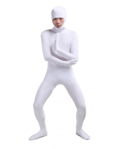 Unisex Morph Suit White Lycra Spandex Catsuit With Face Opened Full Body Suit