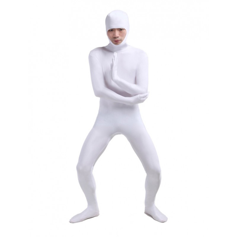 Unisex Morph Suit White Lycra Spandex Catsuit With Face Opened Full Body Suit