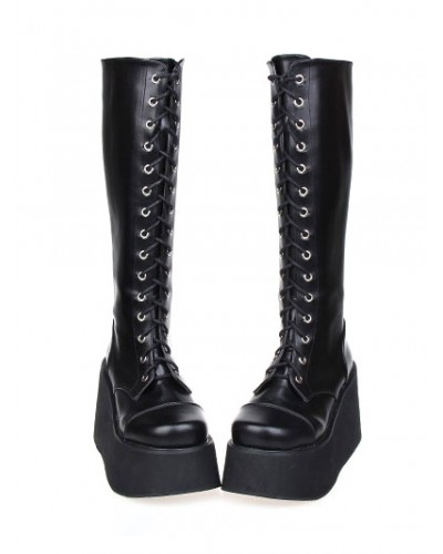 Street Wear Black Leather Platform Lolita Boots